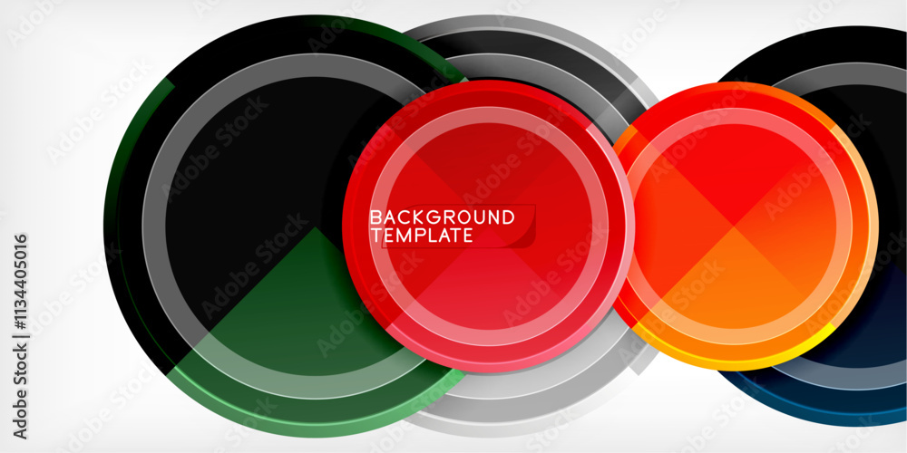 Poster abstract background - multicolored circles, trendy minimal geometric design, vector illustration