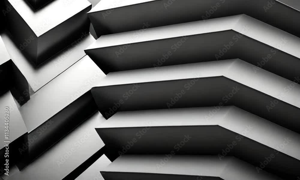 Poster abstract monochromatic composition of interlocking metallic cubes and slats