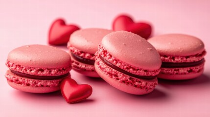  heart-shaped red macarons, pink macarons, st.valentine's day concept