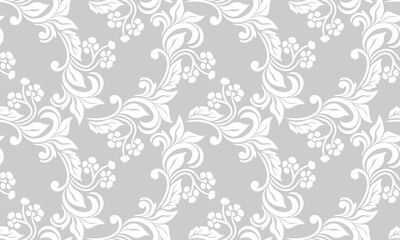 Obraz premium Abstract seamless luxury pattern. with Leaf. Gray and white. Flower ornament. Vector background.