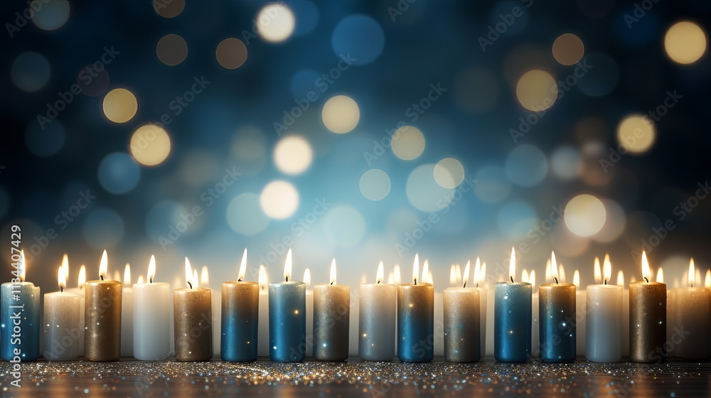 Poster elegant display of illuminated candles creating a serene atmosphere. generative ai
