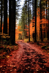 Obraz premium Breathtaking View of Autumn Splendor in a Dense Forest: An Autumnal Symphony of Colors