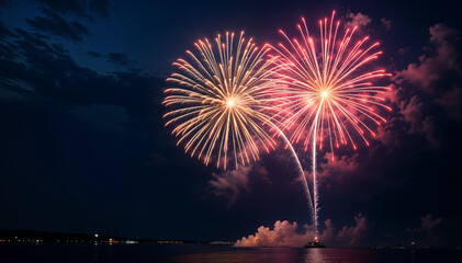 Fototapeta premium Celebration with Vibrant Fireworks in Night View