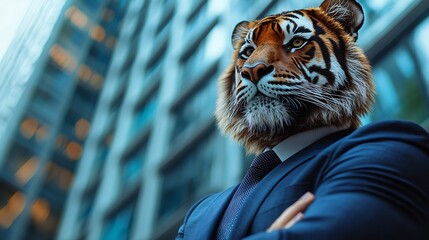 Fierce Feline in Business Attire Commanding Corporate Landscape