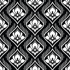 Damask floral design element. Black and white. Graphic ornament royal wallpaper vector background.
