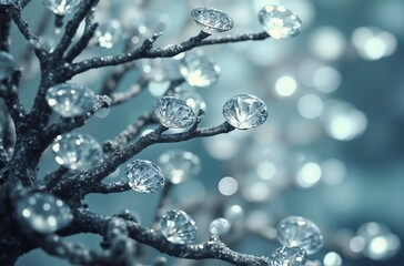 Fototapeta premium Sparkling crystal branches shimmer in soft blue light within a tranquil setting