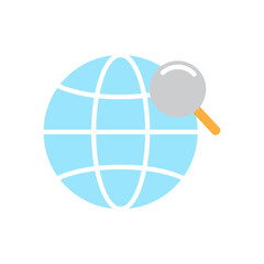 icon Global search, concept with magnifying glass and  globe for websites, blogs, presentations, educational materials, and environmental campaigns.Isolated white background editable,eps 10