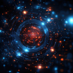 Obraz premium Futuristic digital interface with holographic neon orange and blue elements, sci-fi cyberpunk design