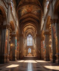 Obraz premium Interior view of the grand cathedral with ornate frescoes, frescoes, interior view