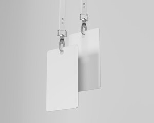 ID card Mockup, Blank Employee ID Badge, White Corporate name Id card, rectangular card, 3d rendered Isolated on Light Background