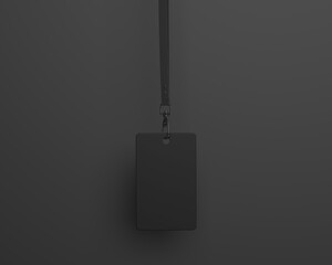 ID card Mockup, Blank Employee ID Badge, Black Corporate name Id card, rectangular card, 3d rendered Isolated on Dark Background