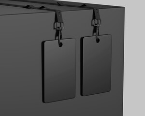 ID card Mockup, Blank Employee ID Badge, Black Corporate name Id card, rectangular card, 3d rendered Isolated on Dark Background