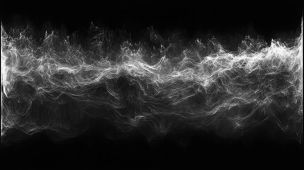 A dense and layered formation of white smoke with intricate swirls and textures on a black background, creating a dynamic and atmospheric abstract composition