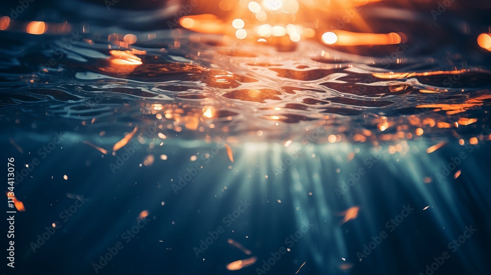 Poster sunlight dances on water, creating a mesmerizing underwater spectacle. generative ai