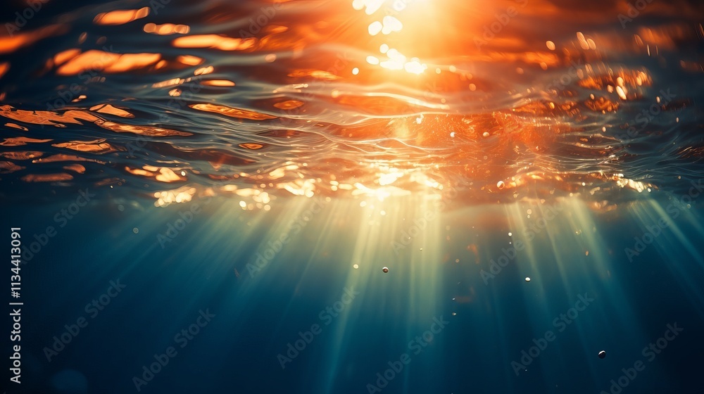 Aufkleber sunlight dances on tranquil water creating a mesmerizing aquatic tapestry. generative ai