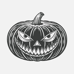 Fototapeta premium Black silhouette of Halloween pumpkin. Art. Whimsical Jack-o-lantern with a menacing grin. Isolated on white background