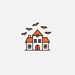Scary Gothic House icon vector for web and mobile app, Halloween Haunted Mansion with Cross on Top of Roof Vector Illustration