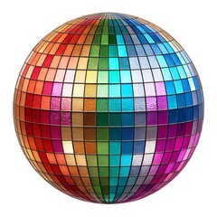 Fototapeta premium Shiny disco ball halftone with sparkling reflections isolated on white background for party and celebration