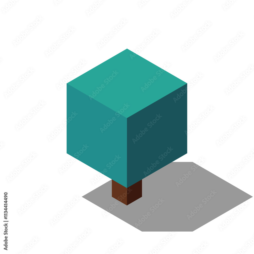 Poster isometric vector tree at night. tree isometric elements. isometric tree element for landscape design