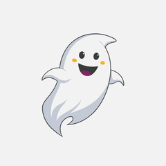 Obraz premium Funny cartoon Halloween kawaii ghost character with cute mischievous face on a transparent background