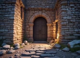 Weathered stones of an ancient castle's entrance, stone, mysterious, ancient