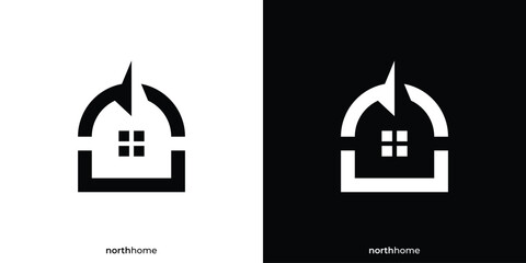 Obraz premium Simple Home Compass Logo. North House Logo Design Template.