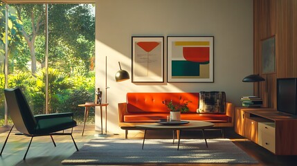 Interior Design Illustration Featuring Modern Furniture and Stylish Decor Elements