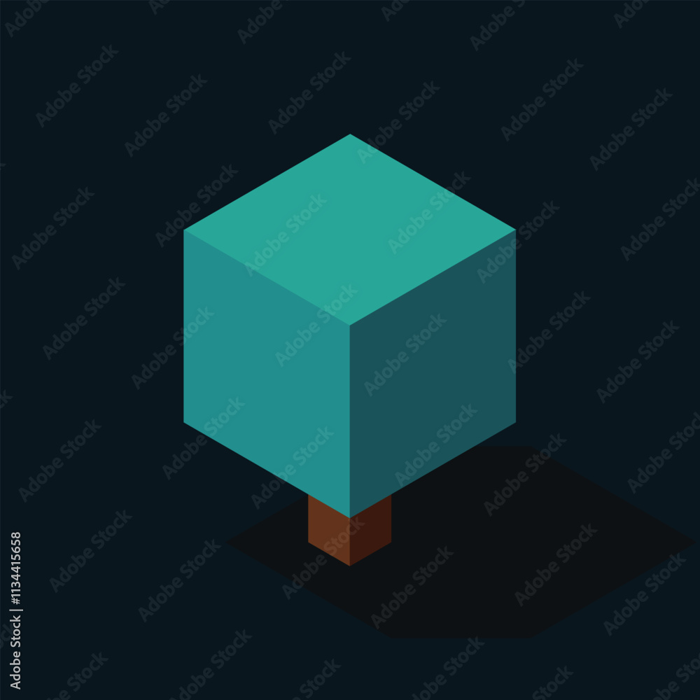 Poster isometric vector tree at night. tree isometric elements. isometric tree element for landscape design