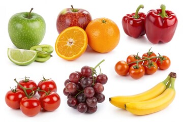 Fruit and vegetables isolated on white background
