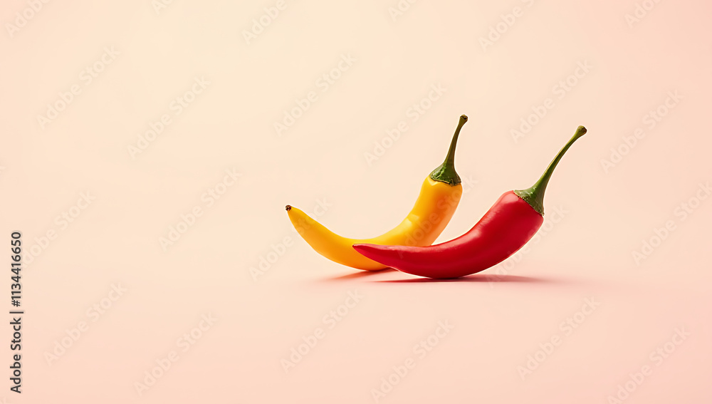 Poster Chilli slices in two colors are placed on a soft pastel background for a simple and clean visual composition._00001_