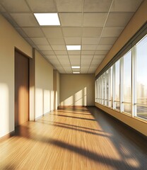 Fototapeta premium Empty Office Space with Large Windows and Light