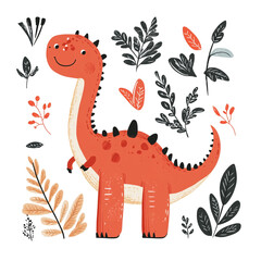 Adorable Orange Dinosaur Amidst Flora