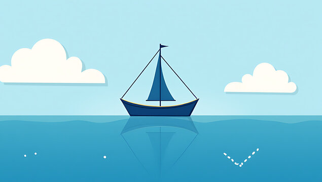 Business concept presented through a visual representation of an idealized market, depicted as a boat on a calm blue ocean with a graph._00002_