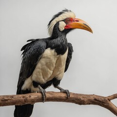 Obraz premium A hornbill standing with one foot lifted, looking inquisitively, isolated on a white background.