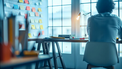 Entrepreneur Overcoming Challenges in Creative Workspace Symbolizing Empowerment and Growth with Copy Space for Branding