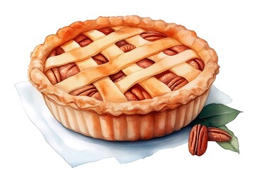 Delicious pecan pie preparation kitchen dessert recipe cozy home top view baking tradition