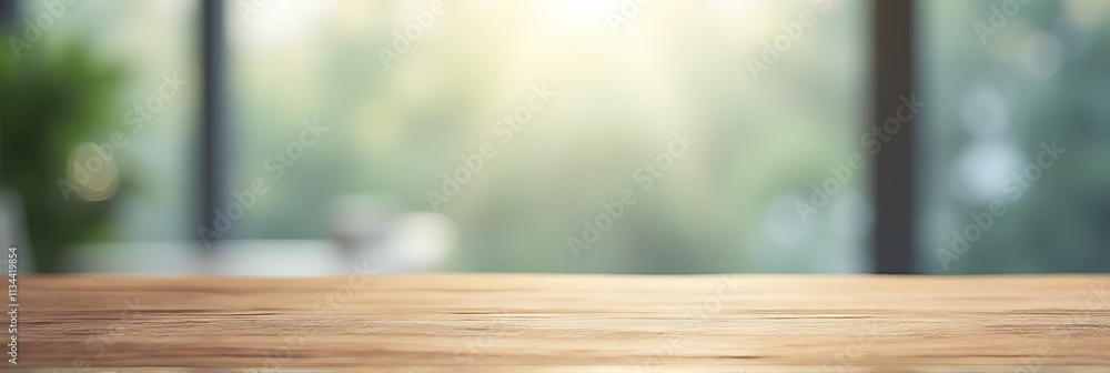 Poster A wood table top appears against a blurry abstract pattern of streaked window glass in the background._00002_