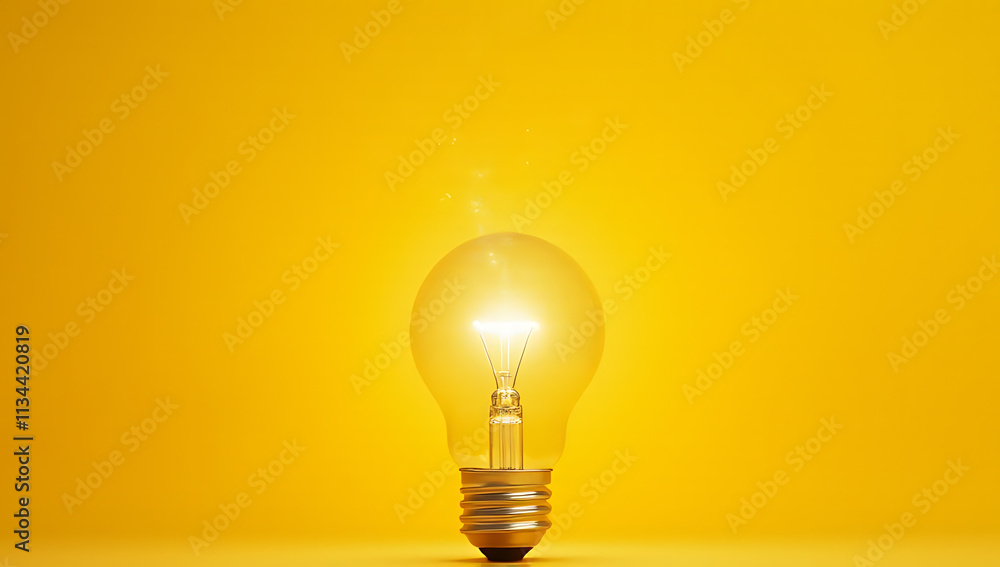 Wall mural a sparking idea is conceived when a lightbulb moment occurs above a bright yellow background near an