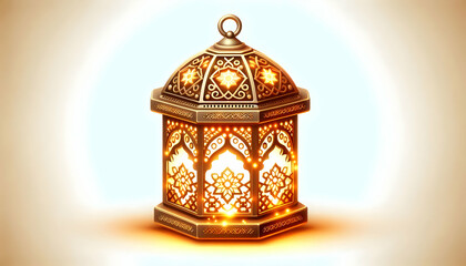 3D Vector of a glowing lantern with intricate designs isolated on white background. concept as A detailed vector illustration of a traditional lantern with intricate patterns emitting a warm glow symb