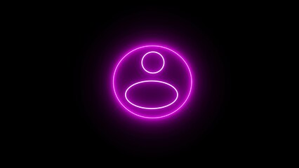 Glowing neon person sign, outline round avatar pictogram in vivid color. neon icon of user in flat style, person icon, user icon illustration.