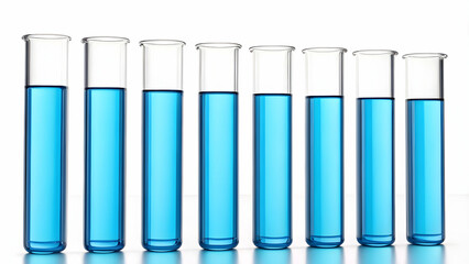Glossy Blue Test Tubes on White Background Symbolizing Lab Innovation and Healthcare Advancements with Copy Space