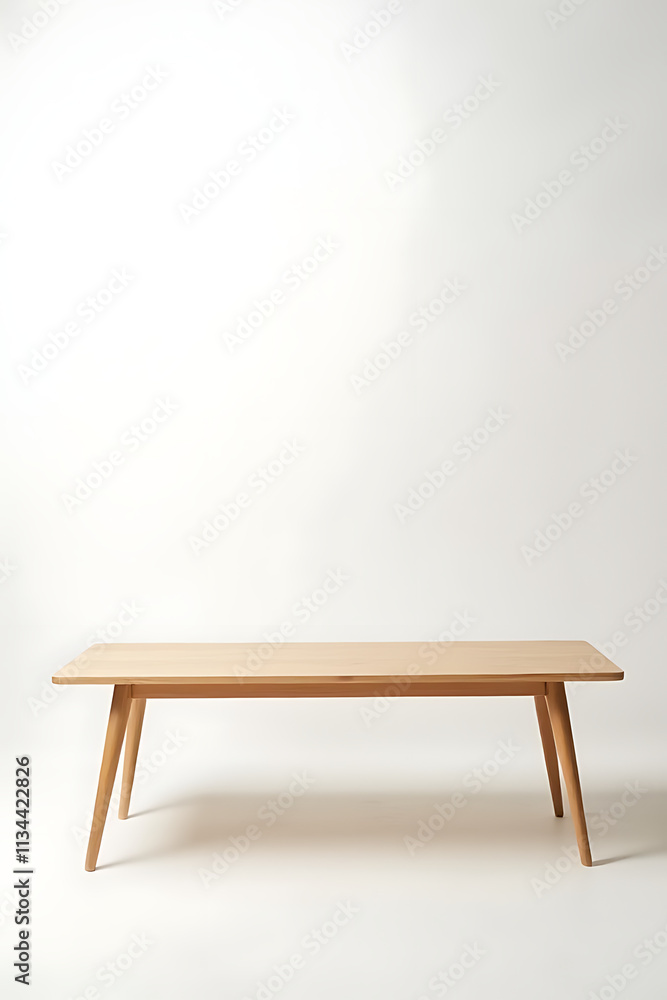 Poster a modern wood table top sits on a clean white abstract background, ideal for product displays and cr