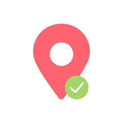 icon location pin and checkmark can be used for travel guides, navigation apps, icons, or websites related to confirmation.Isolated white background editable,eps 10