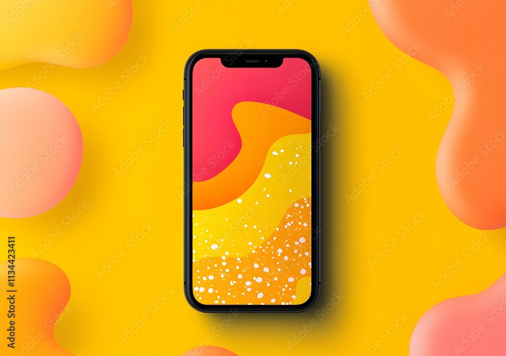 Poster abstract phone background with colorful shapes and white dots