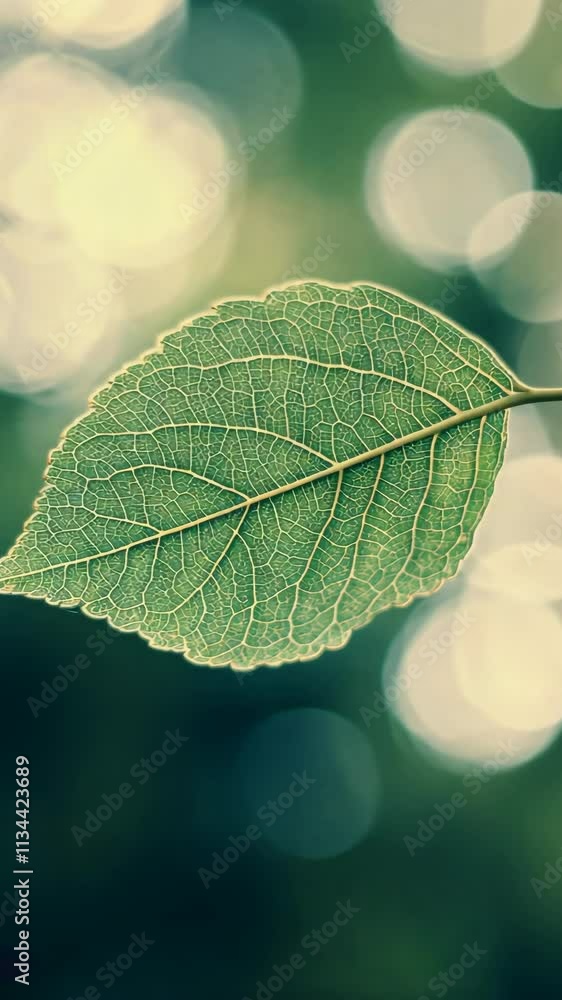 Poster close-up of a green leaf showcasing intricate vein patterns and a blurred natural background in soft