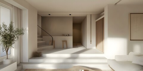 Fototapeta premium Minimalist Interior Design with Light Wood and Stairs