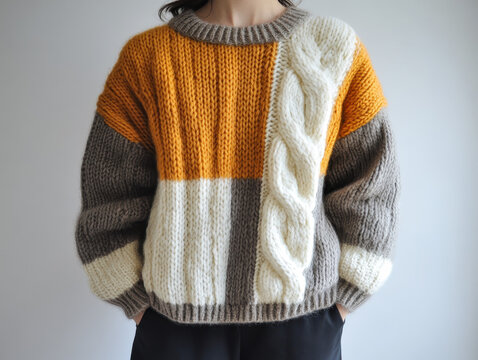 Cozy sweater weather for warm autumn days with a beautiful knit pattern and relaxed style outdoors in nature's embrace