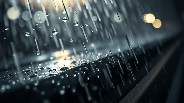 Digital image, extreme macro close-up, algorithm processing data in rainy scene, high contrast low key lighting, dynamic motion blur, deep shadows, dramatic effect, emphasis on water droplets and text