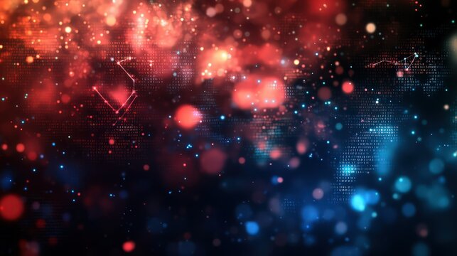 A blurred technological background with a complex network of program code and mathematical symbols floating in space. 