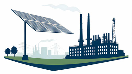 Obraz premium Levitation Solar Panel Factory Silhouette Symbolizing Renewable Energy Adoption Manufacturing Concept